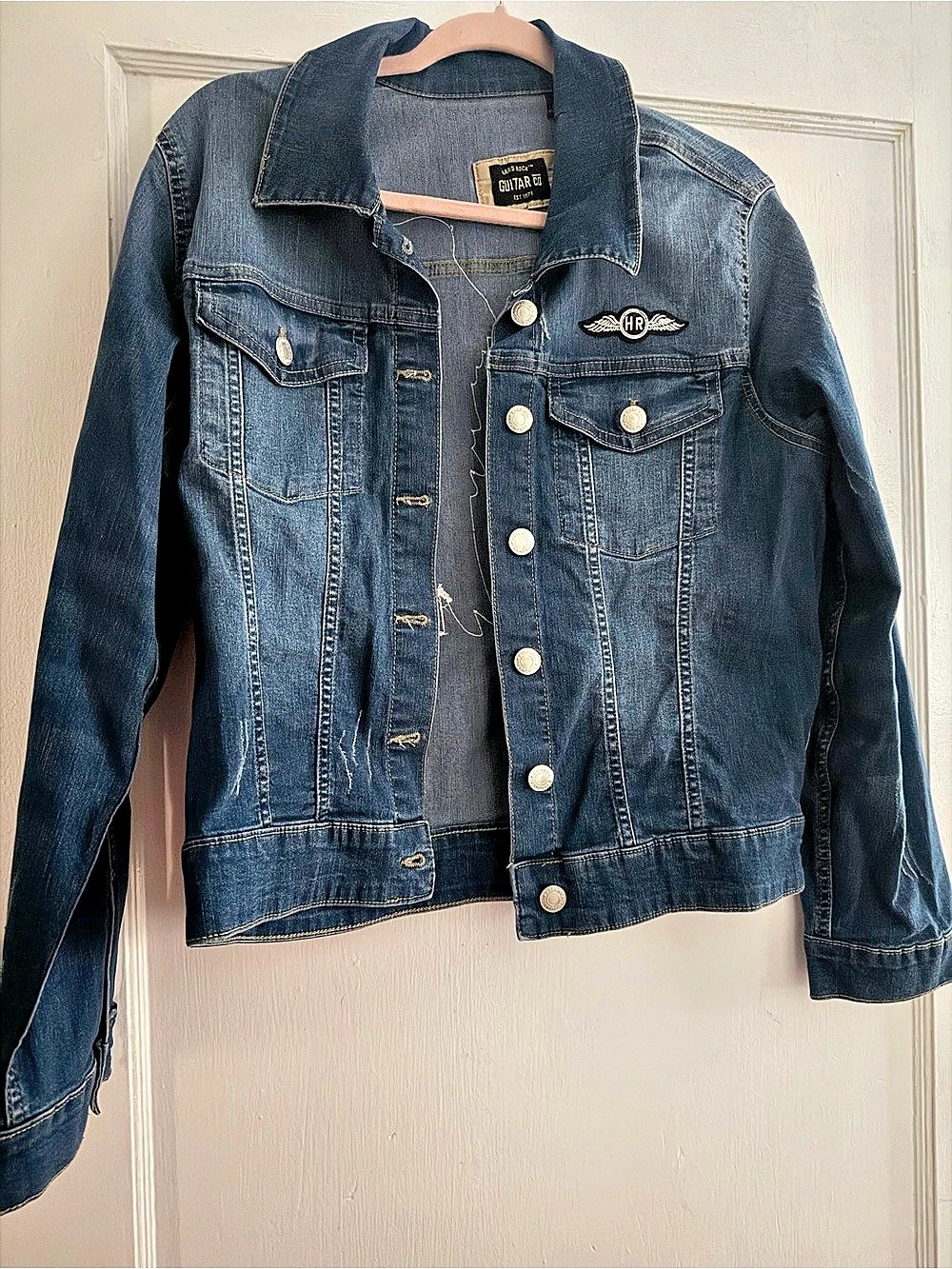 Hard Rock Cafe Guitar Co. Graphic Denim Jacket in Blue Like New XL